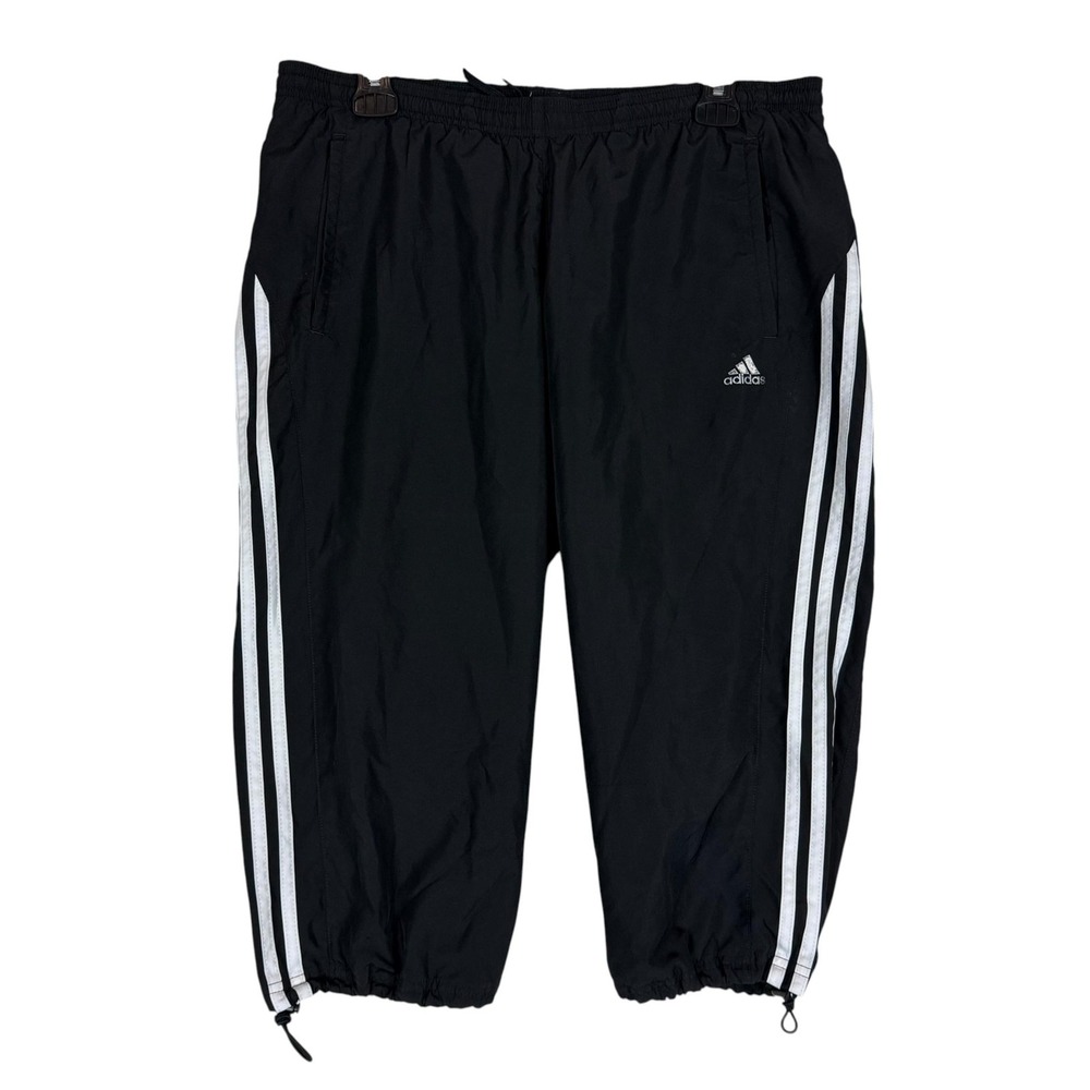 Adidas Pants Womens Large Black 3 Stripe Capri Drawstring Hem Track Athletic